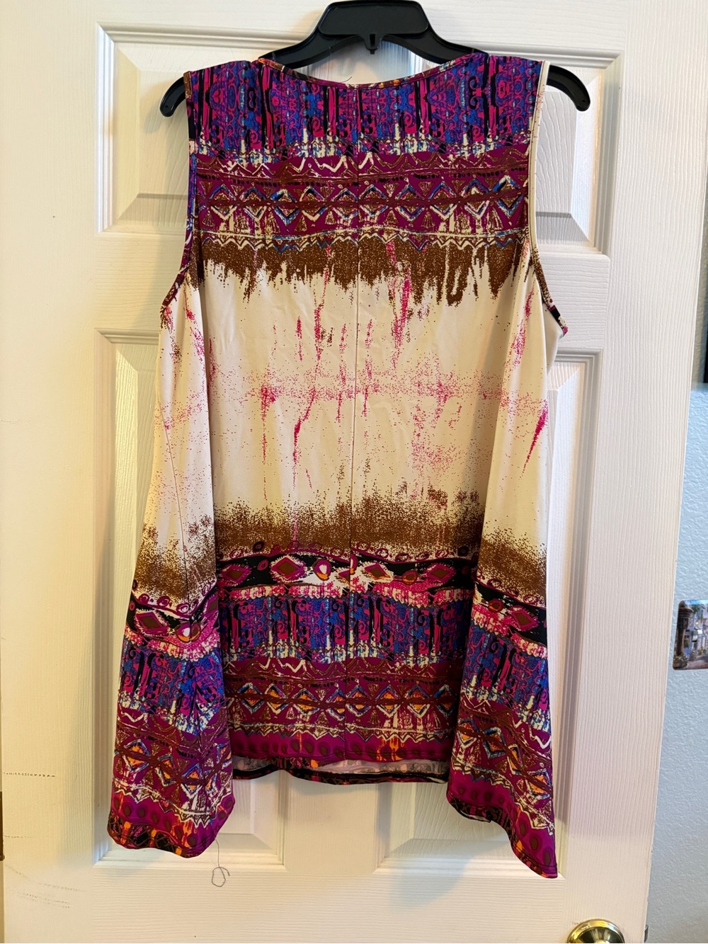 Chenault Boho Beaded Tunic Top 1X Sleeveless Colorful Print Made in USA - Picture 8 of 10